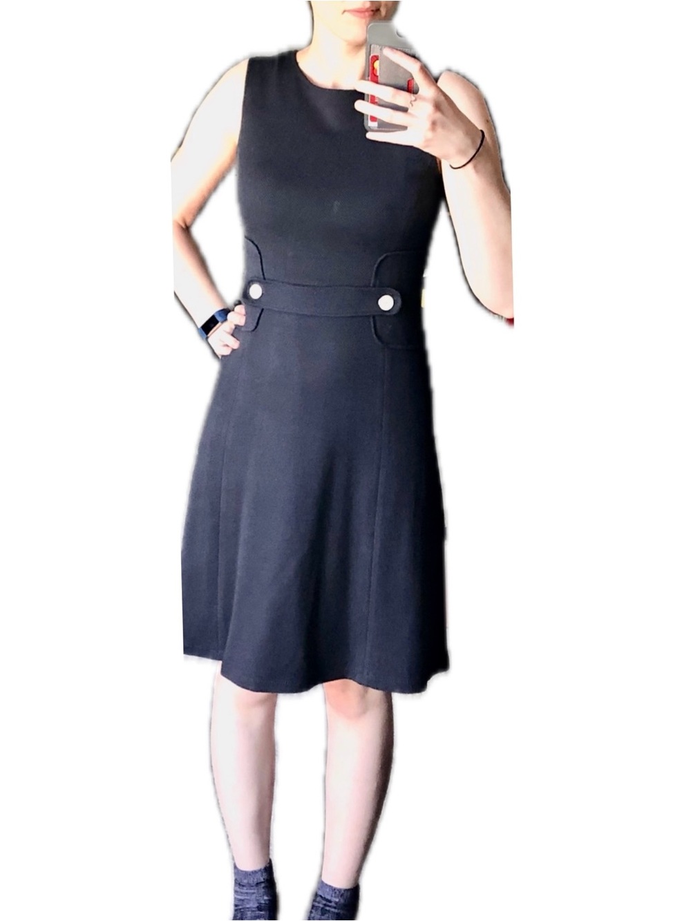 Navy tweed sheath dress, Mango